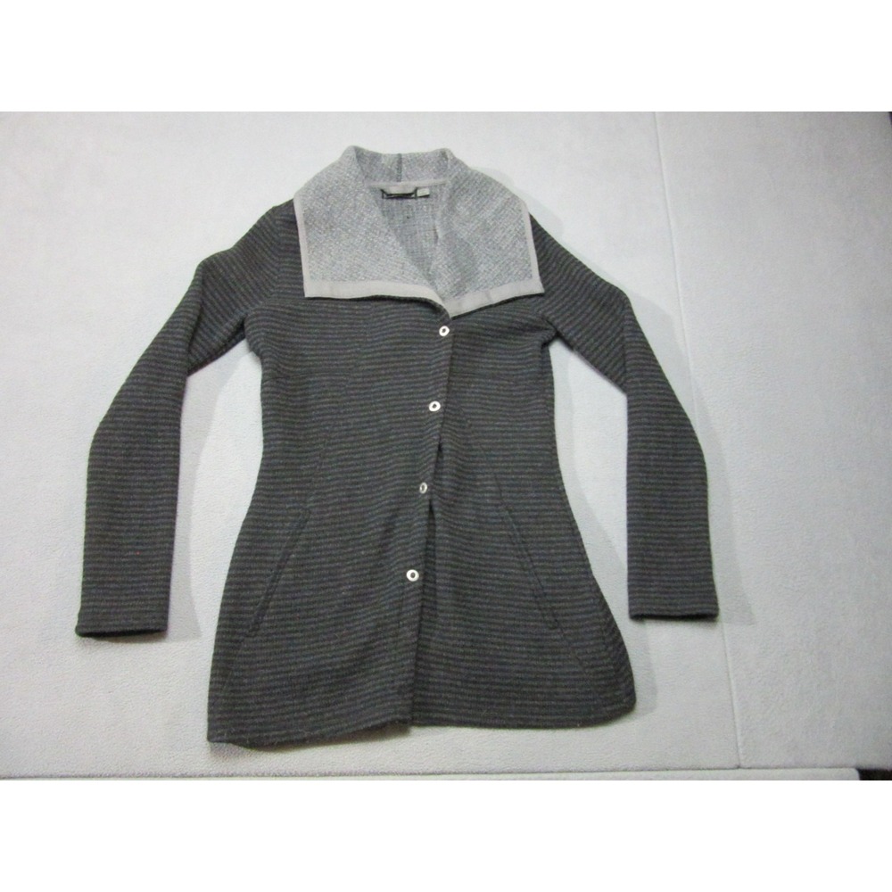 prAna Sweater Womens Medium Milana Black Gray Striped Textured Wool Blend Jacket